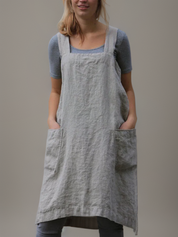 Linnen pinafore jurk met zakken - Silvia
