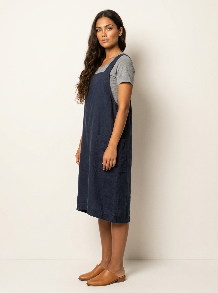 Linnen pinafore jurk met zakken - Silvia