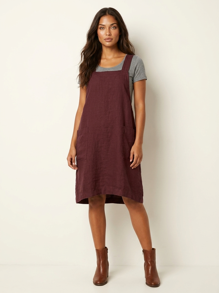 Linnen pinafore jurk met zakken - Silvia