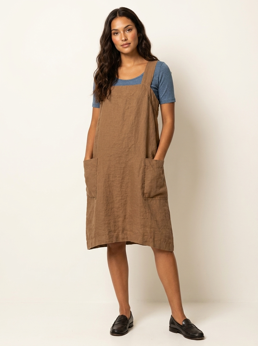 Linnen pinafore jurk met zakken - Silvia