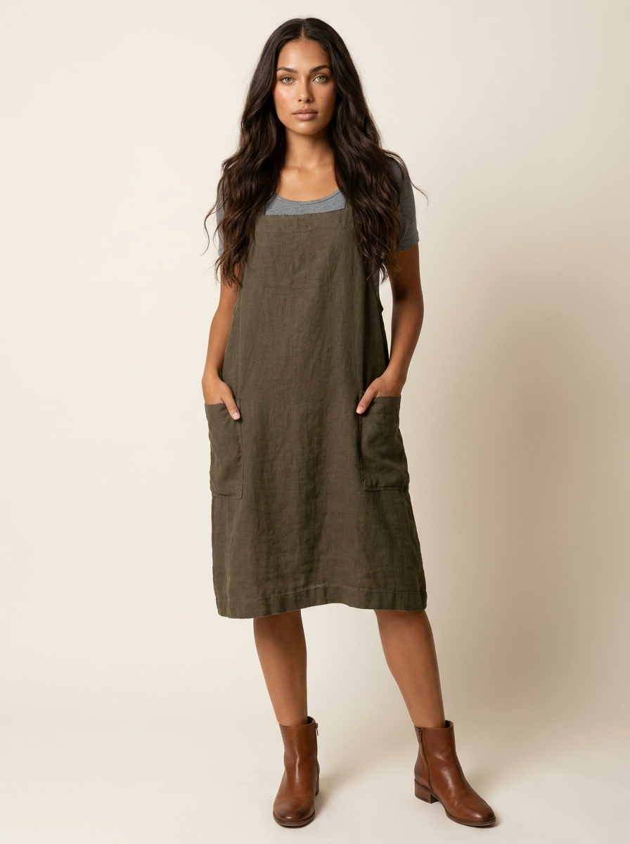 Linnen pinafore jurk met zakken - Silvia