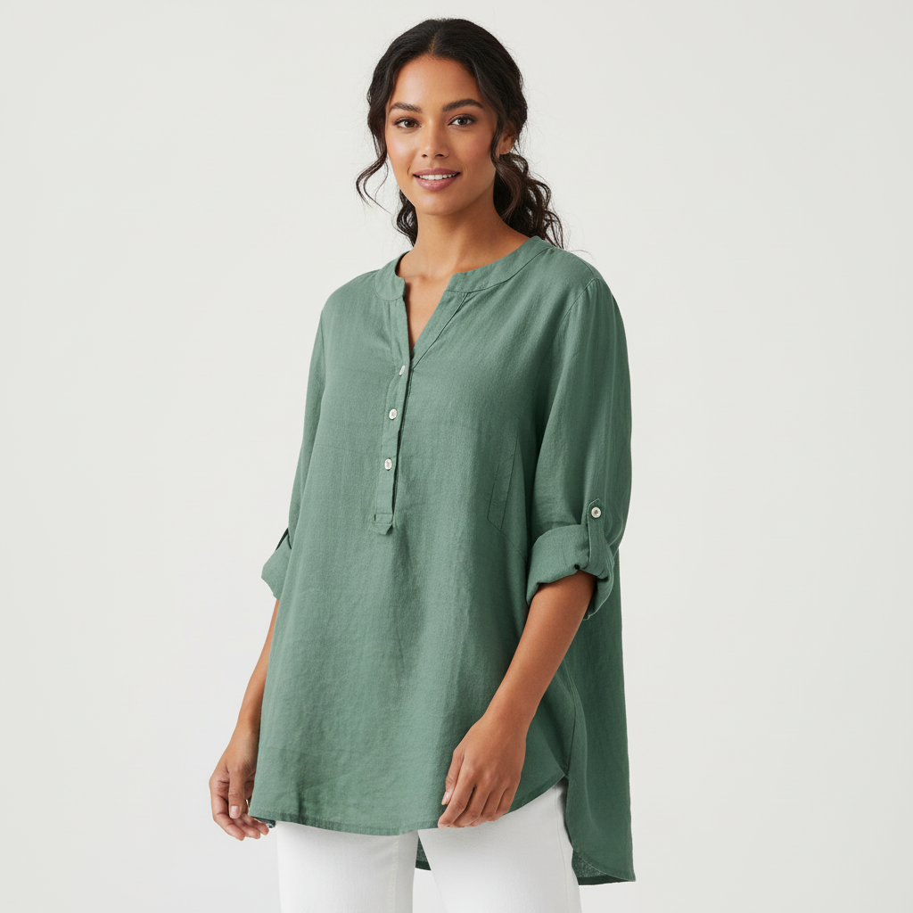 Linnen blouse met V-hals en knoopsluiting – Marisol