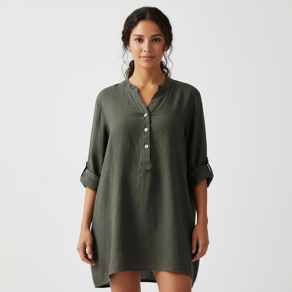 Linnen blouse met V-hals en knoopsluiting – Marisol