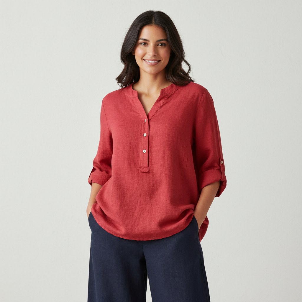 Linnen blouse met V-hals en knoopsluiting – Marisol