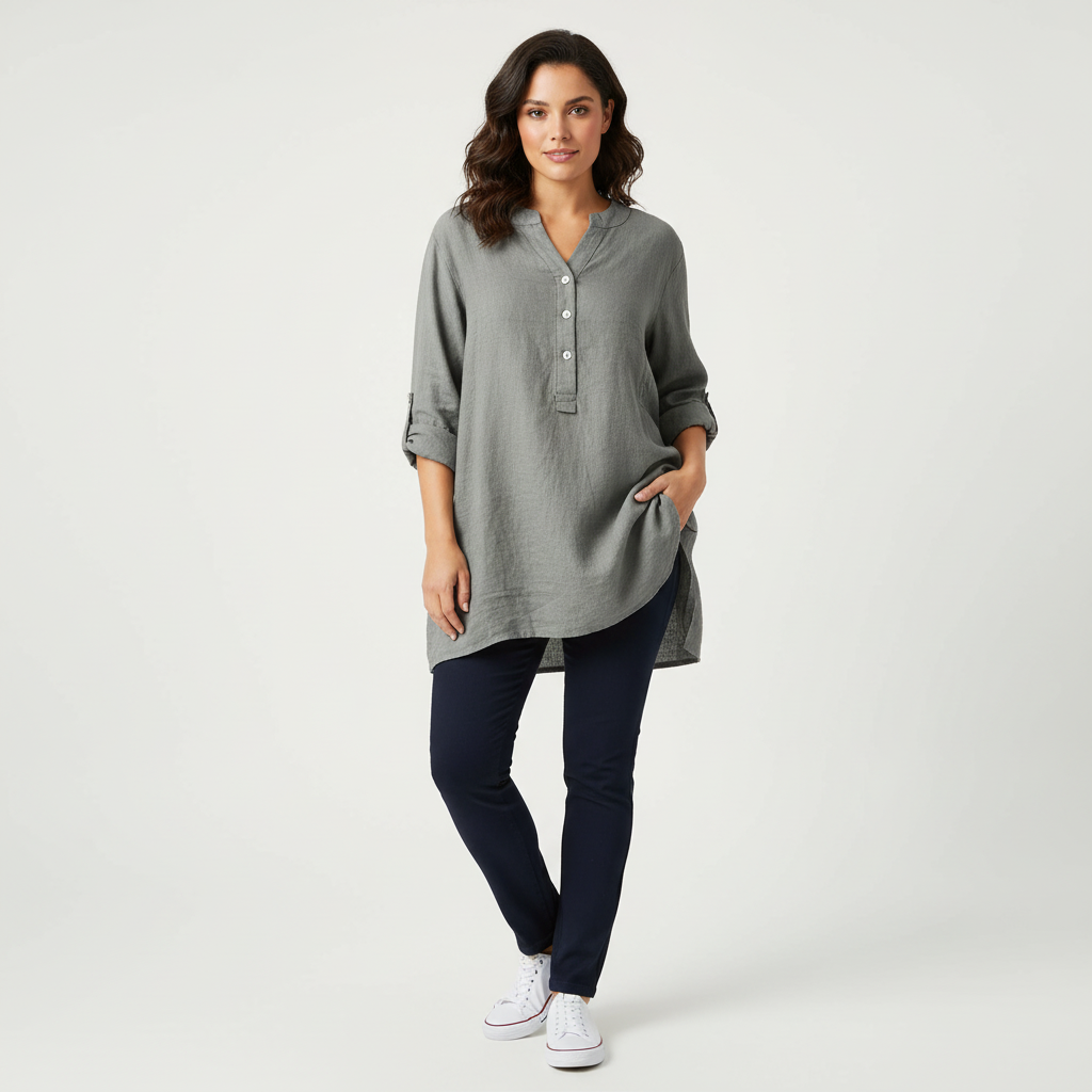 Linnen blouse met V-hals en knoopsluiting – Marisol