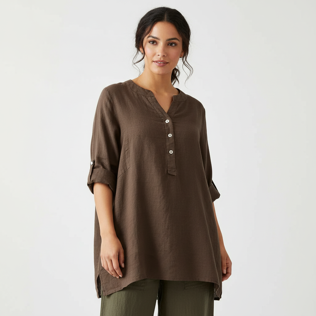 Linnen blouse met V-hals en knoopsluiting – Marisol