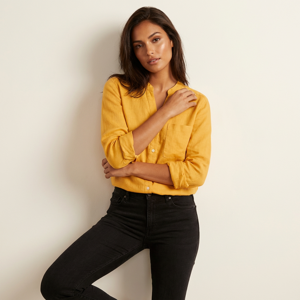 Linen women’s blouse with button closure – Juliette