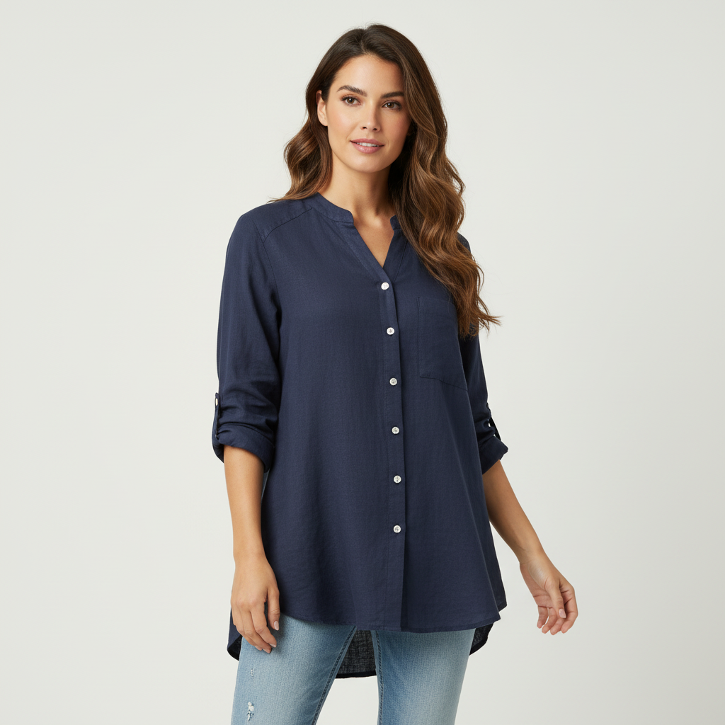 Linen women’s blouse with button closure – Juliette