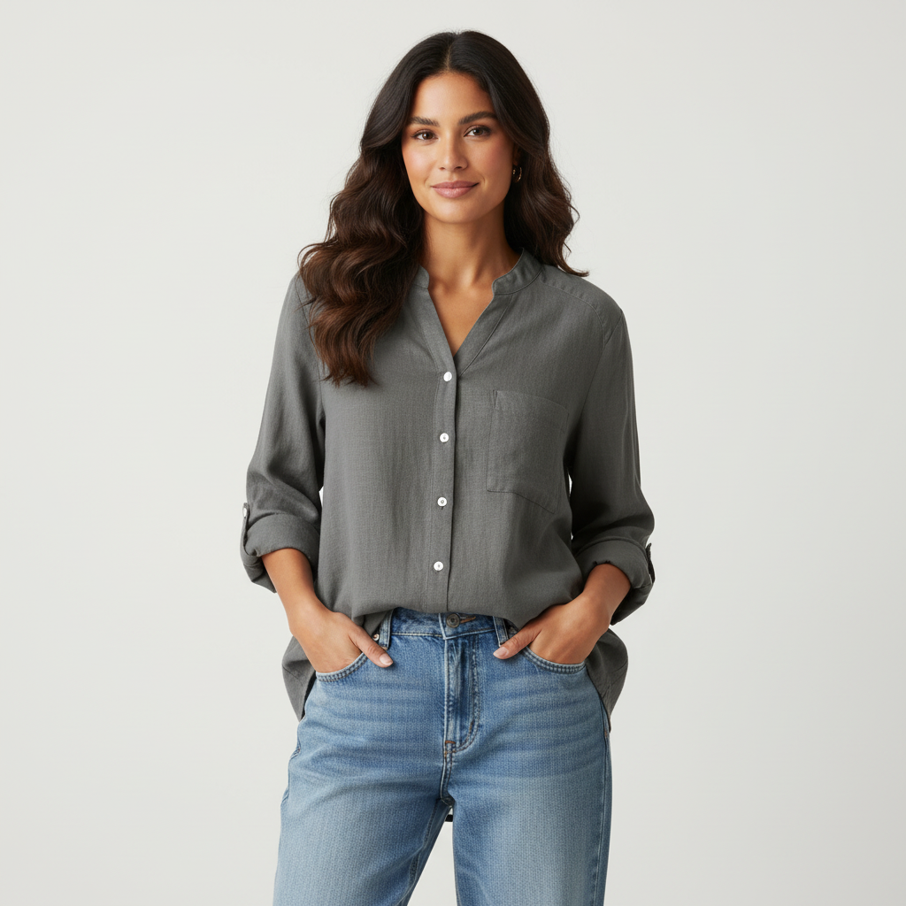 Linen women’s blouse with button closure – Juliette