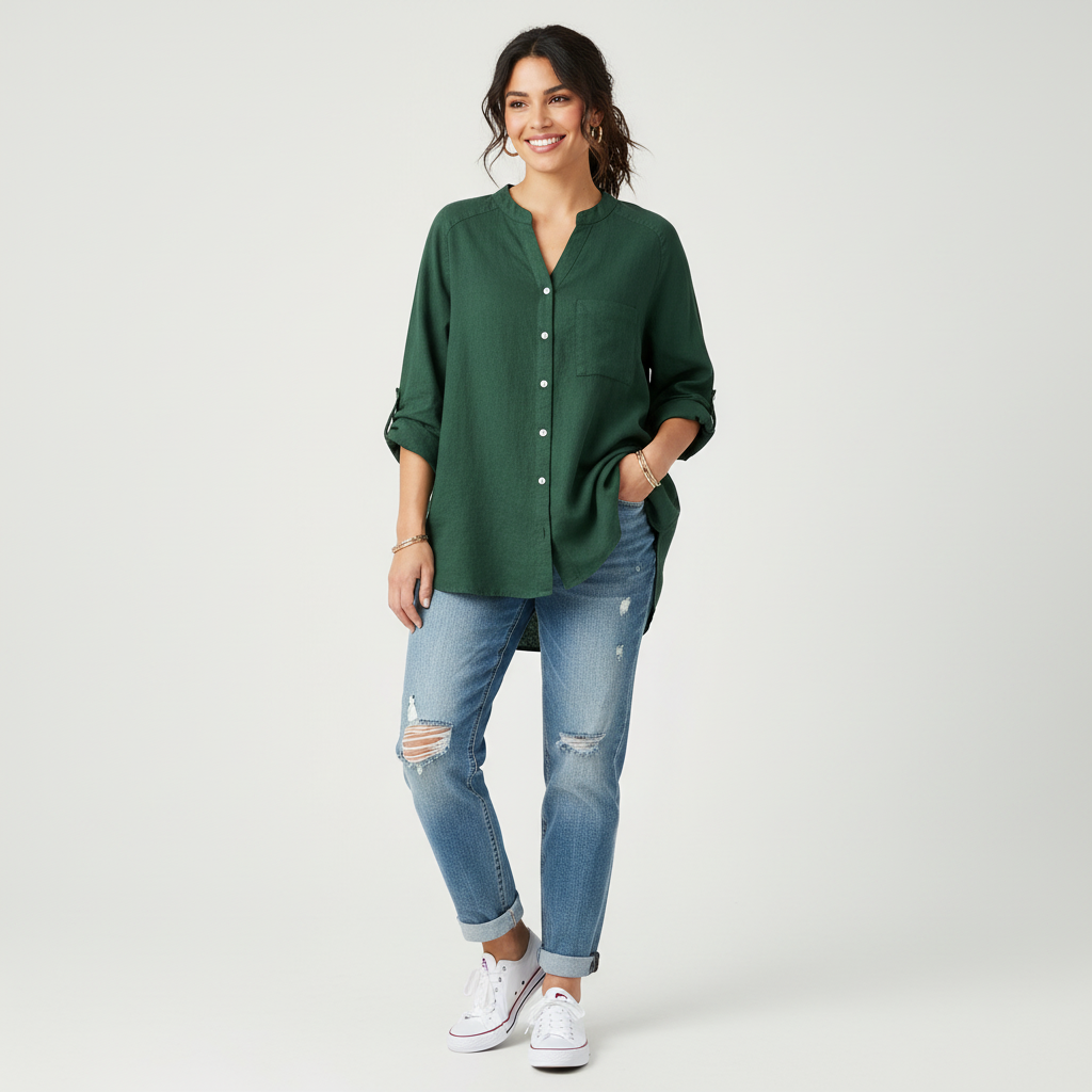 Linen women’s blouse with button closure – Juliette