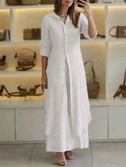Linnen dames set met lange blouse en wijde broek