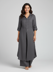 Linnen dames set met lange blouse en wijde broek