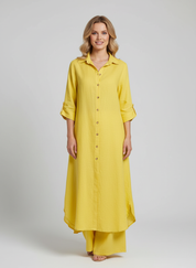 Linnen dames set met lange blouse en wijde broek