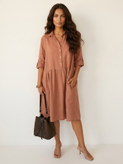 Linnenlook overhemdjurk met zakken - Nora