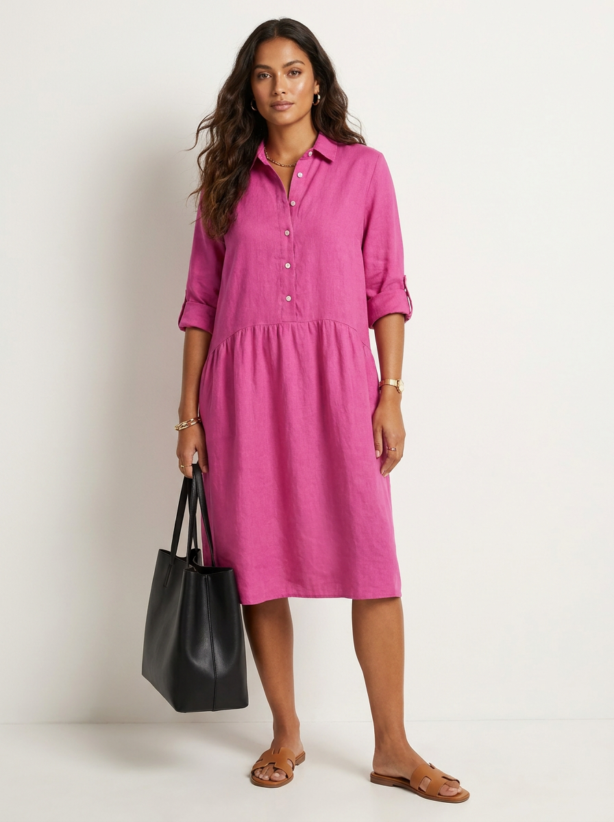 Linnenlook overhemdjurk met zakken - Nora
