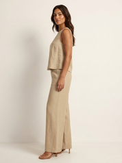 Linnenlook tweedelige set met wijde broek - Elise