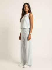 Linnenlook tweedelige set met wijde broek - Elise