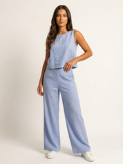Linnenlook tweedelige set met wijde broek - Elise