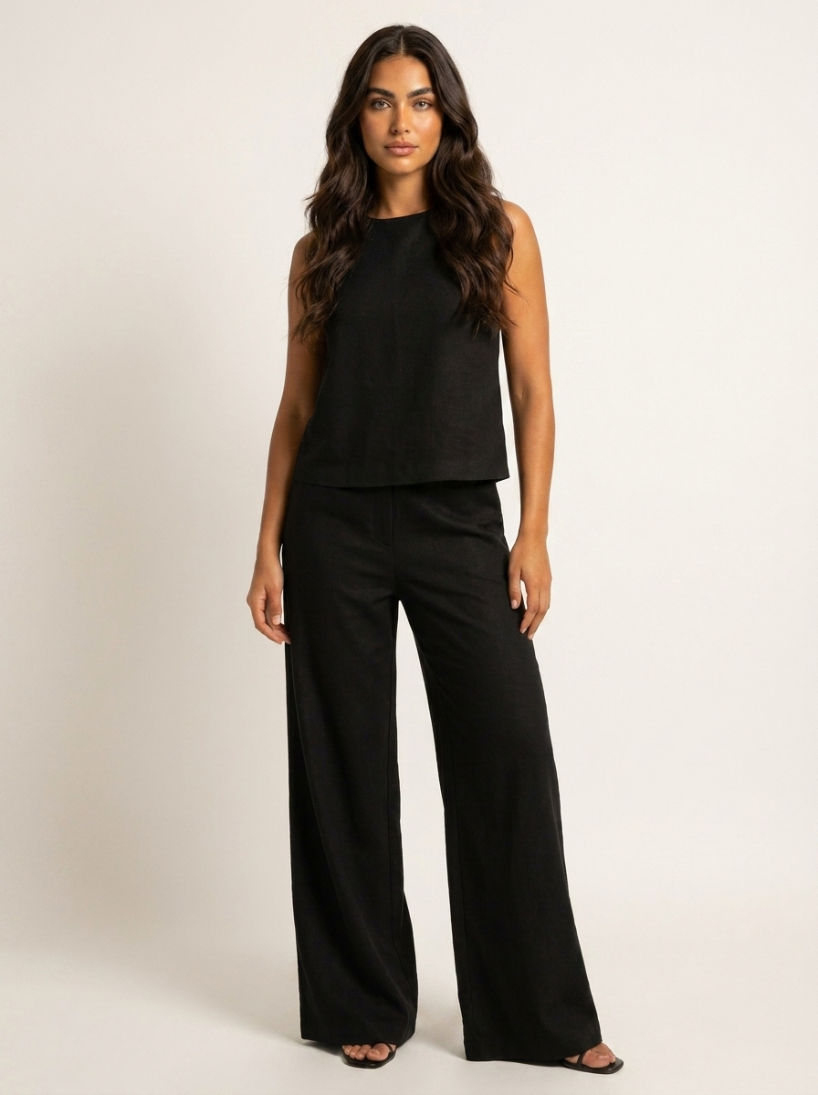 Linnenlook tweedelige set met wijde broek - Elise