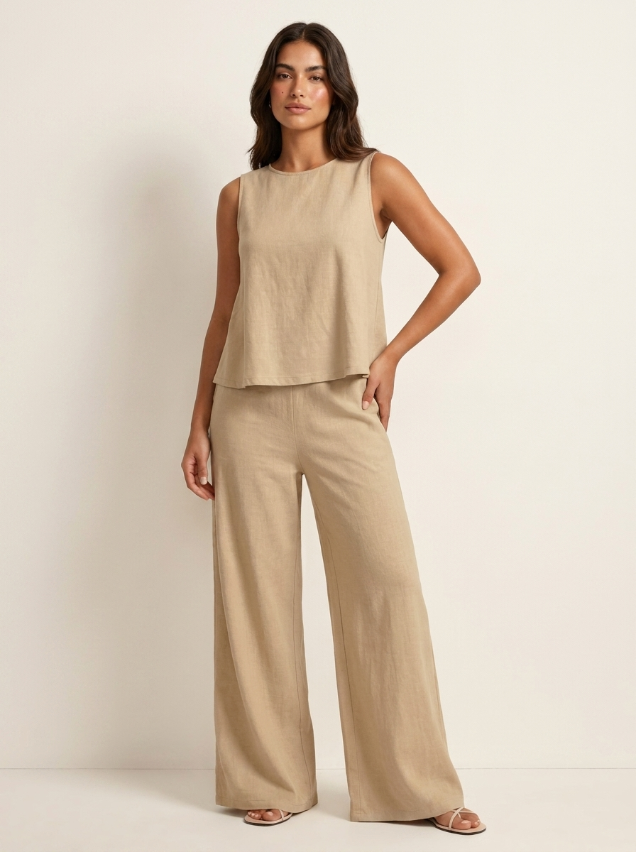 Linnenlook tweedelige set met wijde broek - Elise