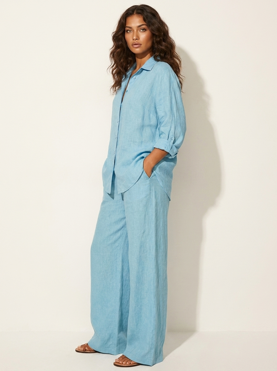 Linnenlook tweedelige set met wijde broek - Emma