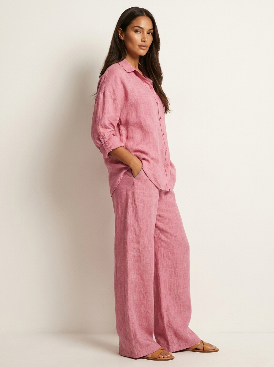 Linnenlook tweedelige set met wijde broek - Emma