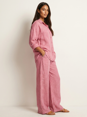 Linnenlook tweedelige set met wijde broek - Emma