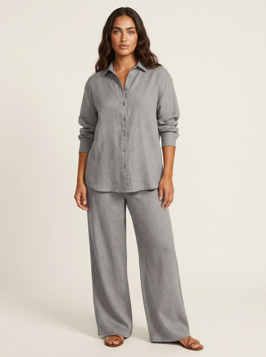 Linnenlook tweedelige set met wijde broek - Emma