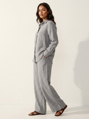 Linnenlook tweedelige set met wijde broek - Emma