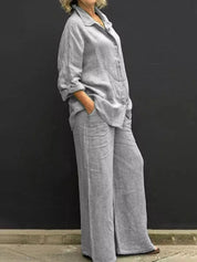 Linnenlook tweedelige set met wijde broek - Emma
