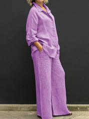 Linnenlook tweedelige set met wijde broek - Emma