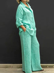 Linnenlook tweedelige set met wijde broek - Emma