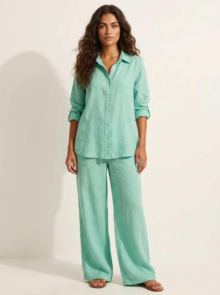 Linnenlook tweedelige set met wijde broek - Emma