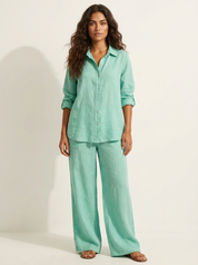 Linnenlook tweedelige set met wijde broek - Emma