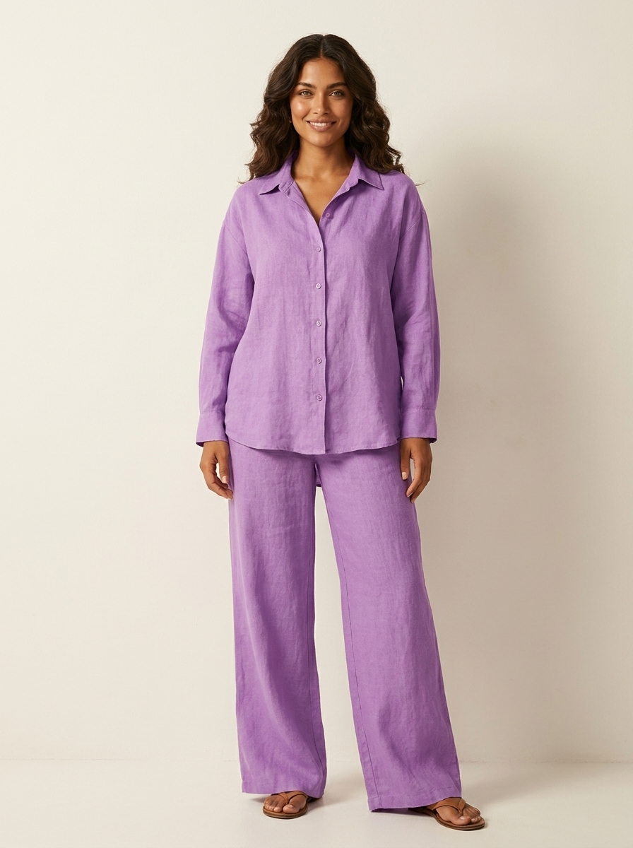 Linnenlook tweedelige set met wijde broek - Emma
