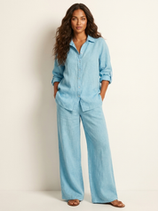 Linnenlook tweedelige set met wijde broek - Emma