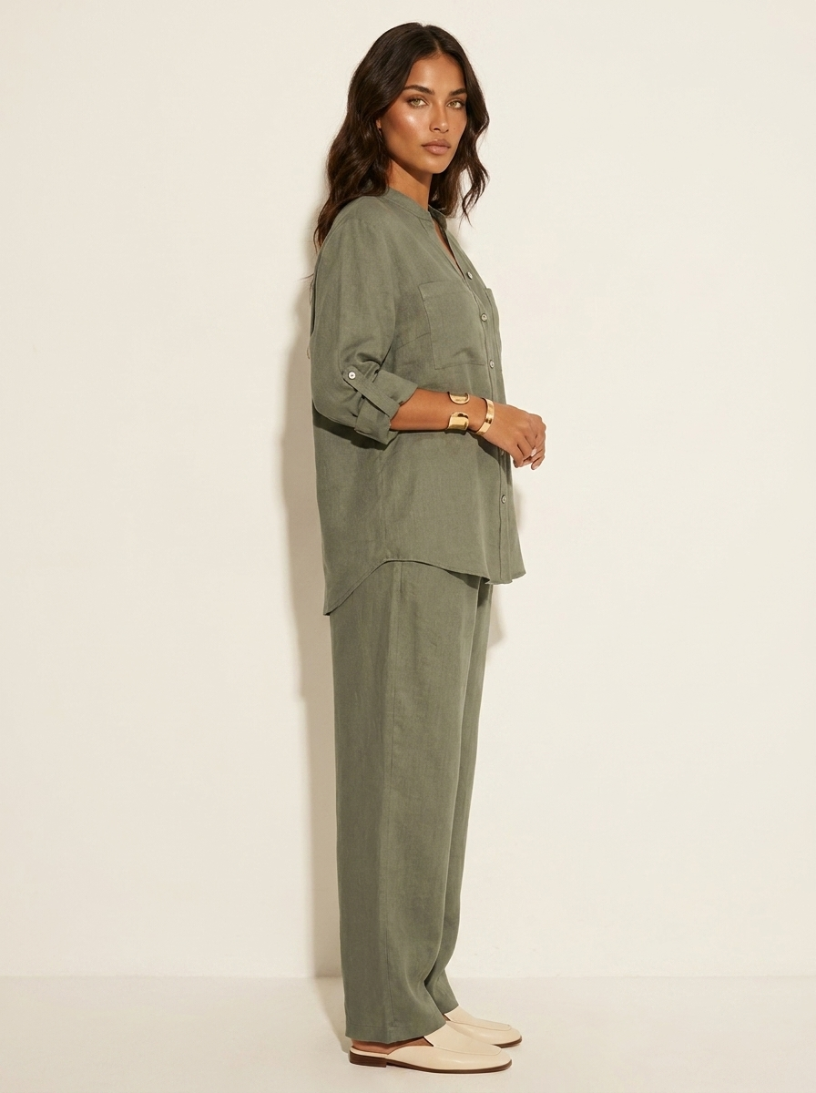 Linnenlook tweedelige set met wijde broek - Mila