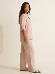Linnenlook tweedelige set met wijde broek - Mila