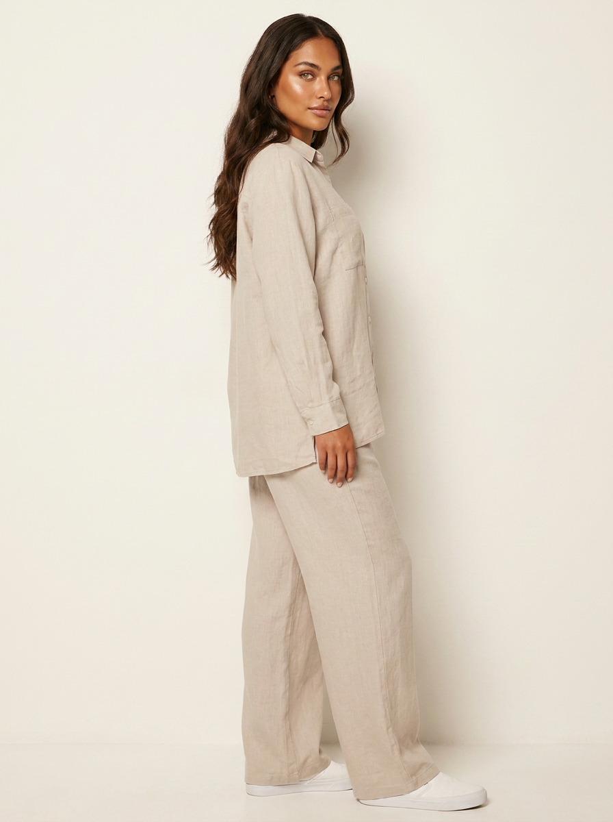 Linnenlook tweedelige set met wijde broek - Mila