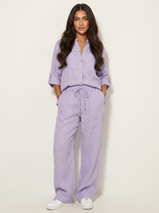 Linnenlook tweedelige set met wijde broek - Mila