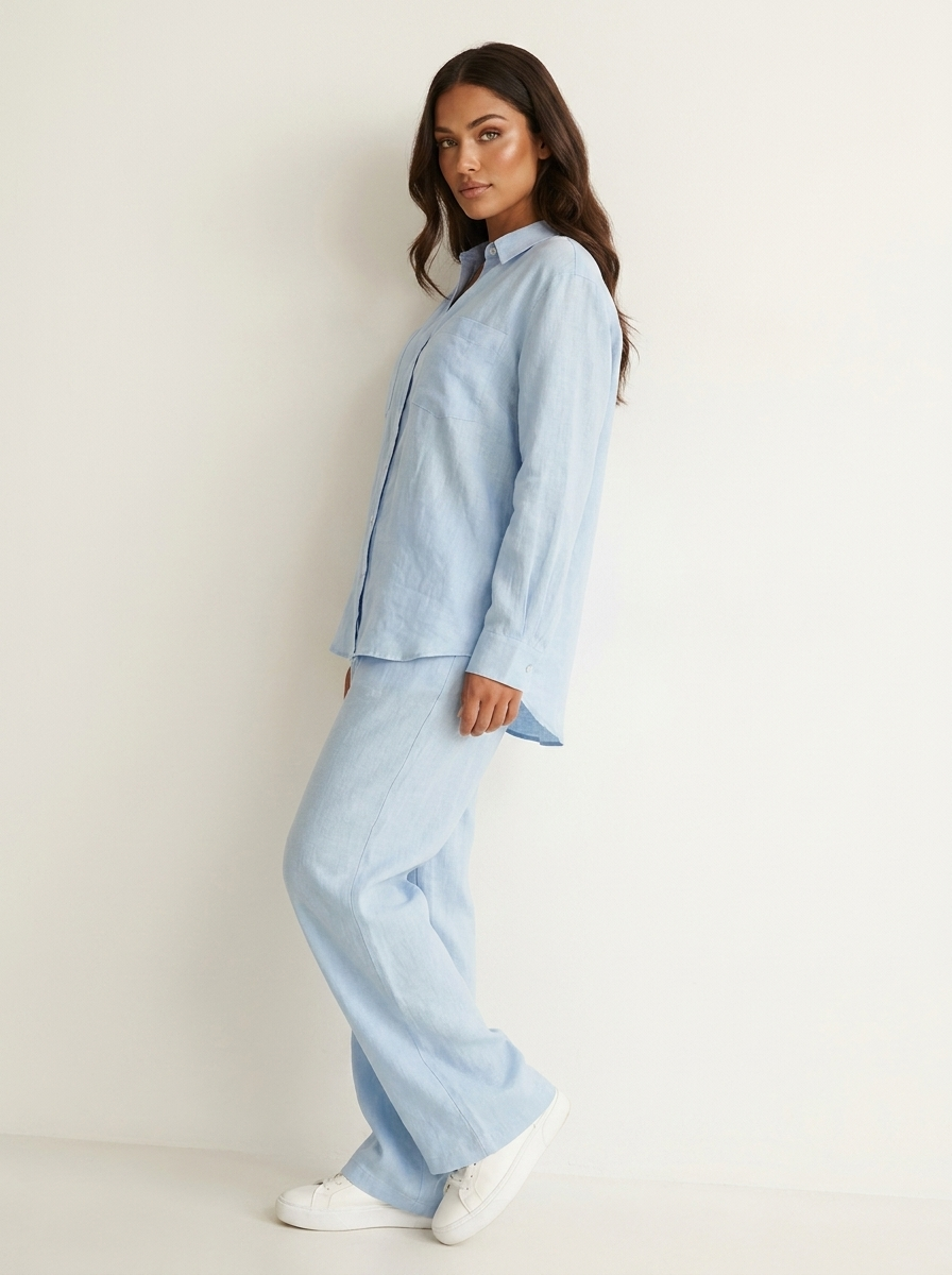 Linnenlook tweedelige set met wijde broek - Mila