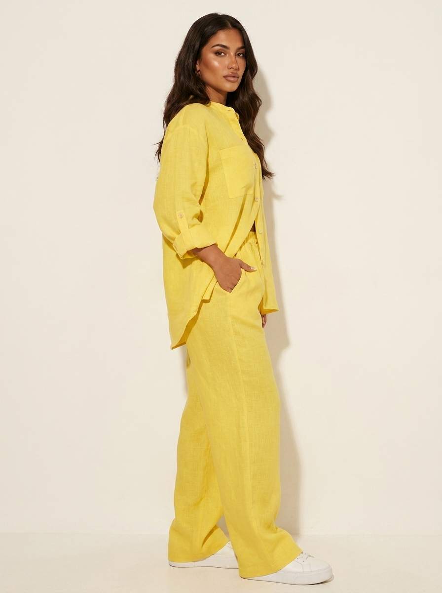 Linnenlook tweedelige set met wijde broek - Mila