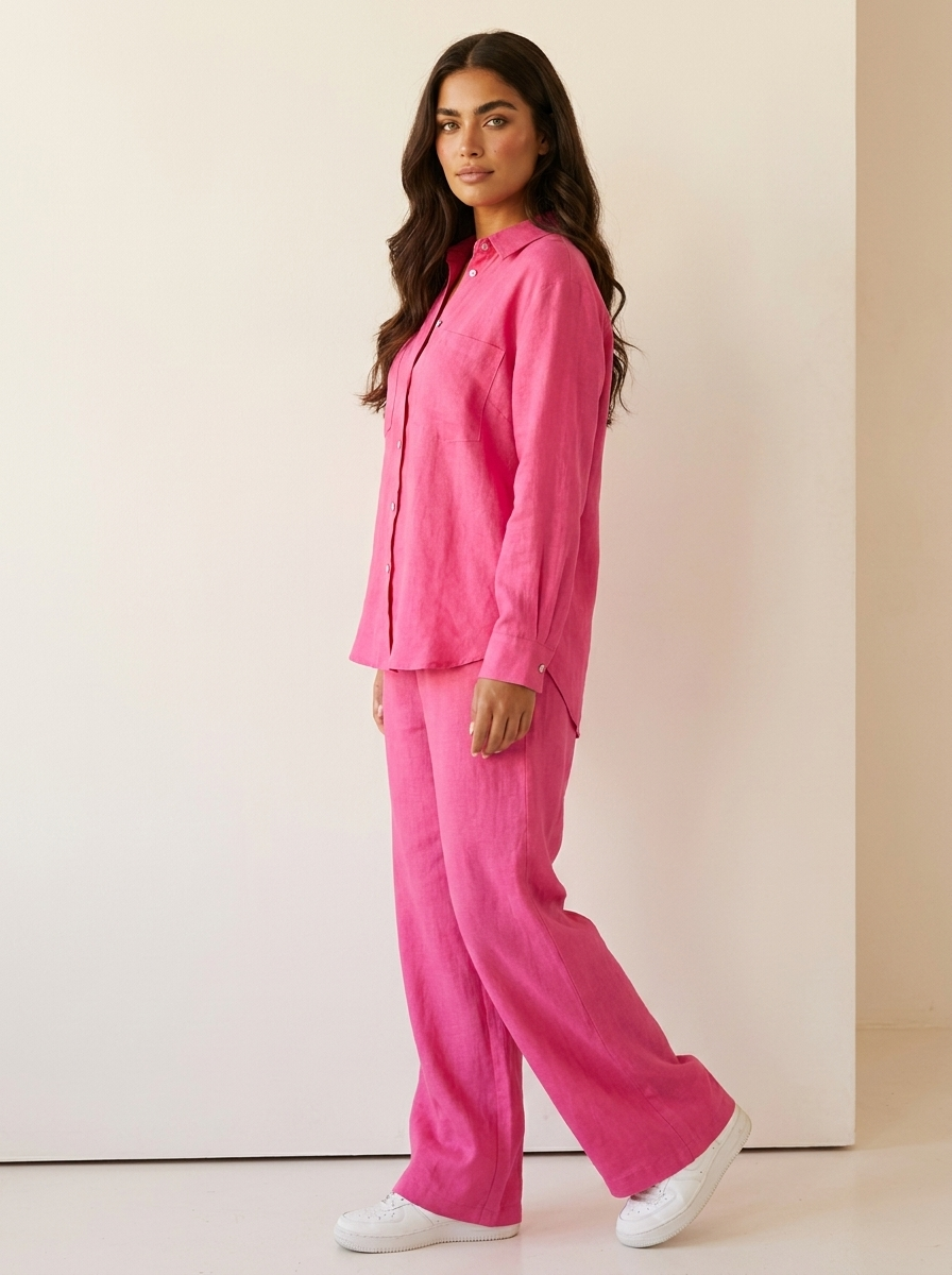 Linnenlook tweedelige set met wijde broek - Mila