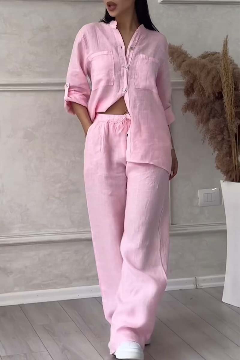 Linnenlook tweedelige set met wijde broek - Mila