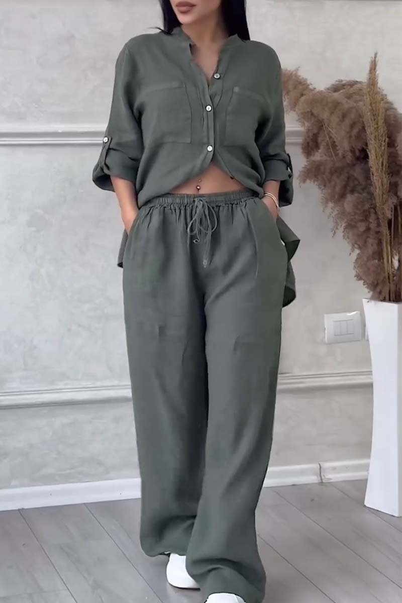 Linnenlook tweedelige set met wijde broek - Mila