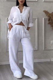 Linnenlook tweedelige set met wijde broek - Mila