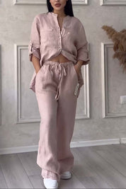 Linnenlook tweedelige set met wijde broek - Mila