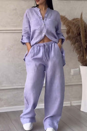 Linnenlook tweedelige set met wijde broek - Mila