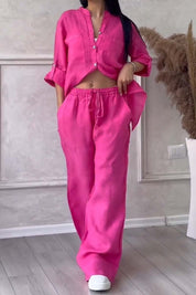 Linnenlook tweedelige set met wijde broek - Mila