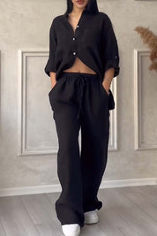 Linnenlook tweedelige set met wijde broek - Mila